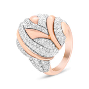 Bids.com 18K Rose and White Gold 1 7/8 Cttw Diamond and Gold Textured Dome Cocktail Ring (F-G Color, VS1-VS2 Clarity) - Size 6.5 Rings White Smoke 6.5 / WhiteRose.Gold