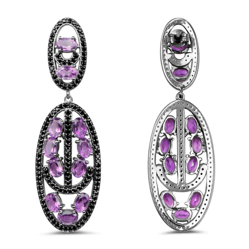 Bids.com 12.45 Carat Genuine Amethyst and Black Spinel .925 Sterling Silver Earrings Earrings White Smoke