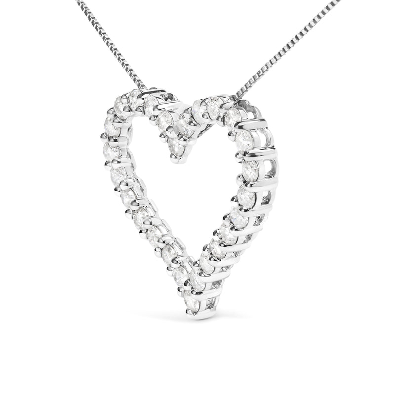 Bids.com .925 Sterling Silver 2.0 Cttw Diamond Open Heart 18" Pendant Necklace (I-J Color, I2-I3 Clarity) Necklaces White Smoke White.Sterling Silver / 18