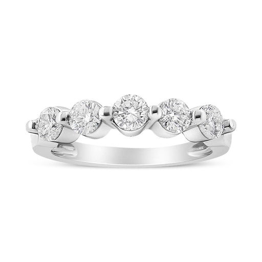 Bids.com 14K White Gold 1.00 Cttw Brilliant Round Cut Diamond 5-Stone Band Ring (H-I Color, SI2-I1 Clarity) - Ring Size 7 Rings White Smoke 7 / White.Gold