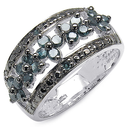 Bids.com 0.62 Carat Genuine Blue Diamond .925 Sterling Silver Ring Rings White Smoke size 7.00,size 6.00,size 8.00,size 9.00