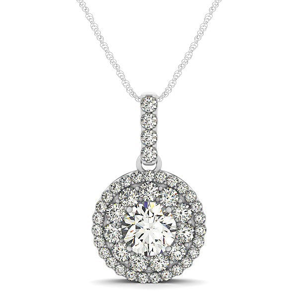 Bids.com 14k White Gold Diamond Halo Round Shape Pendant (1 1/4 cttw) Necklaces White Smoke 18 / White Gold