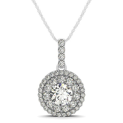 Bids.com 14k White Gold Diamond Halo Round Shape Pendant (1 1/4 cttw) Necklaces White Smoke 18 / White Gold