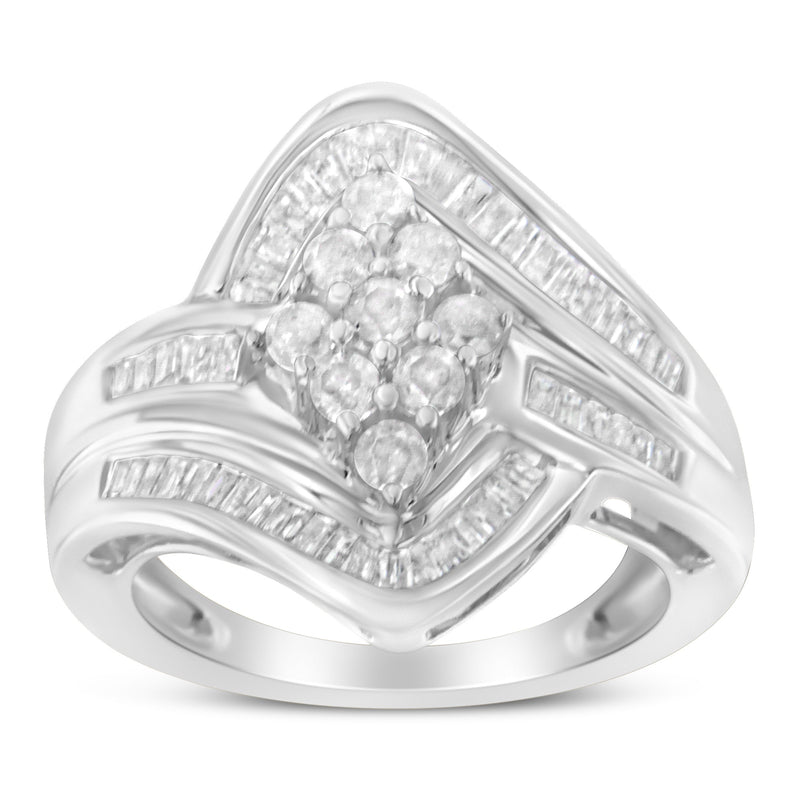 Bids.com 10K White Gold Diamond Bypass Cluster Ring (1 Cttw, I-J Color, I2-I3 Clarity) - Size 7 Rings White Smoke 7 / White.Gold,6.5 / White.Gold,6 / White.Gold,8 / White.Gold,7.5 / White.Gold