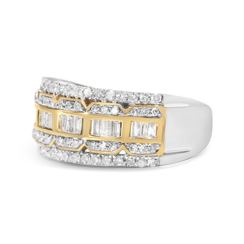 Bids.com 10K White and Yellow Gold 1.00 Cttw Baguette and Round cut Diamond Art Deco Multi-Row Ring Band (I-J Color, I1-I2 Clarity) - Ring Size 7 Rings White Smoke 9 / YellowWhite.Gold,8 / YellowWhite.Gold,6 / YellowWhite.Gold,7 / YellowWhite.Gold