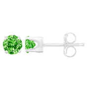 Bids.com .925 Sterling Silver 1/5 Cttw Round Brilliant-Cut Green Diamond Classic 4-Prong Stud Earrings (Fancy Color-Enhanced, I2-I3 Clarity) Earrings White Smoke White.Sterling Silver / 0.2