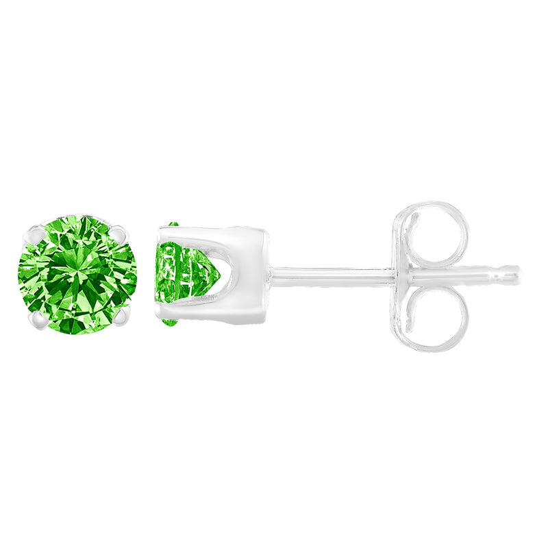 Bids.com .925 Sterling Silver 1/5 Cttw Round Brilliant-Cut Green Diamond Classic 4-Prong Stud Earrings (Fancy Color-Enhanced, I2-I3 Clarity) Earrings White Smoke White.Sterling Silver / 0.2