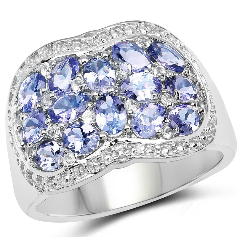Bids.com 2.62 Carat Genuine Tanzanite and White Topaz .925 Sterling Silver Ring Rings White Smoke size 6.00,size 7.00,size 8.00,size 9.00