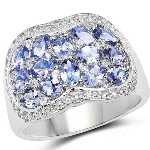 Bids.com 2.62 Carat Genuine Tanzanite and White Topaz .925 Sterling Silver Ring Rings White Smoke size 6.00,size 7.00,size 8.00,size 9.00