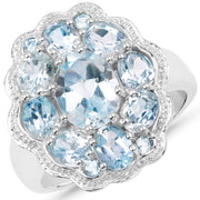 Bids.com 6.64 Carat Genuine Blue Topaz .925 Sterling Silver Ring Rings White Smoke size 6.00,size 7.00,size 8.00,size 9.00,size 5.00