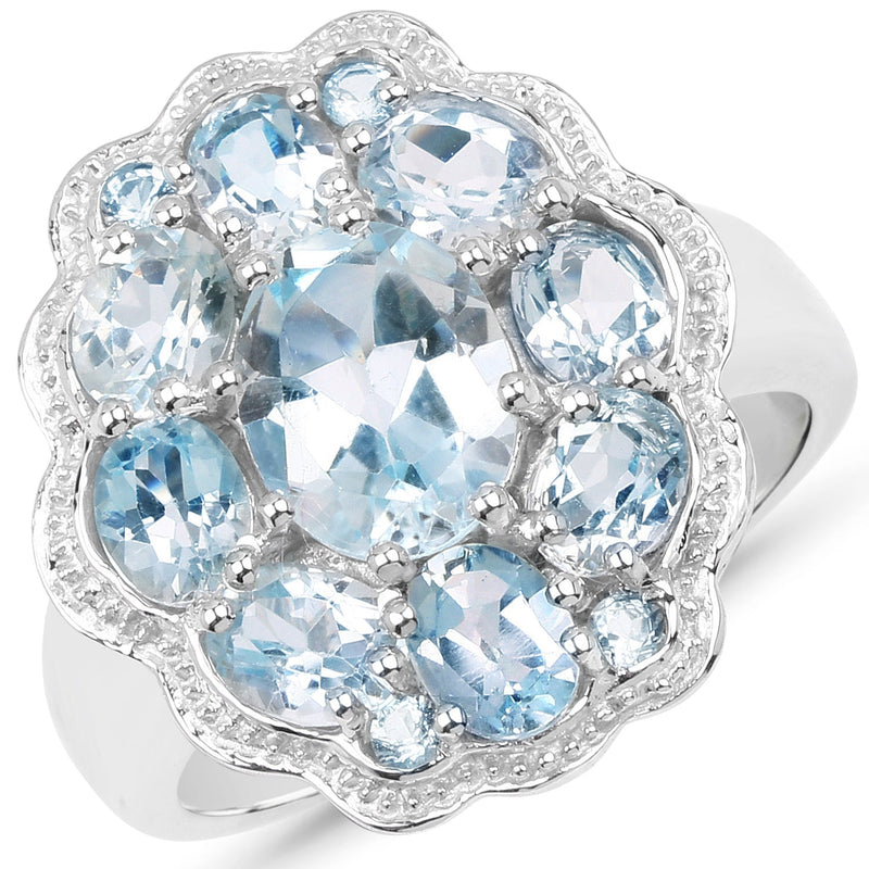 Bids.com 6.64 Carat Genuine Blue Topaz .925 Sterling Silver Ring Rings White Smoke size 6.00,size 7.00,size 8.00,size 9.00,size 5.00
