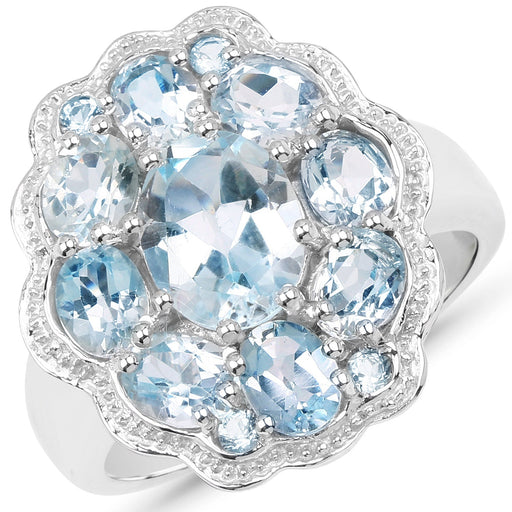 Bids.com 6.64 Carat Genuine Blue Topaz .925 Sterling Silver Ring Rings White Smoke size 6.00,size 7.00,size 8.00,size 9.00,size 5.00
