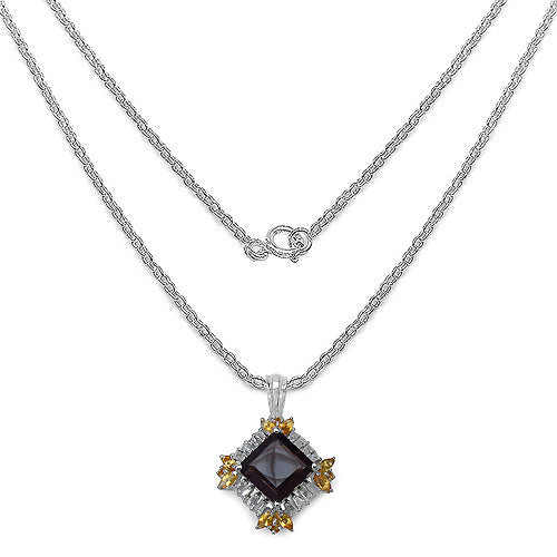 Bids.com 6.27 Carat Genuine Smoky Quartz, Citrine & White Topaz .925 Sterling Silver Pendant Pendants White Smoke