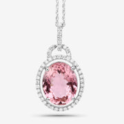 Bids.com 3.90 Carat Genuine Pink Tourmaline and White Diamond 14K White Gold Pendant Pendants White Smoke