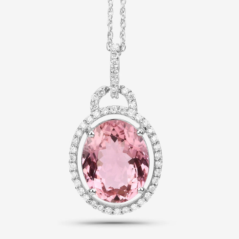 Bids.com 3.90 Carat Genuine Pink Tourmaline and White Diamond 14K White Gold Pendant Pendants White Smoke