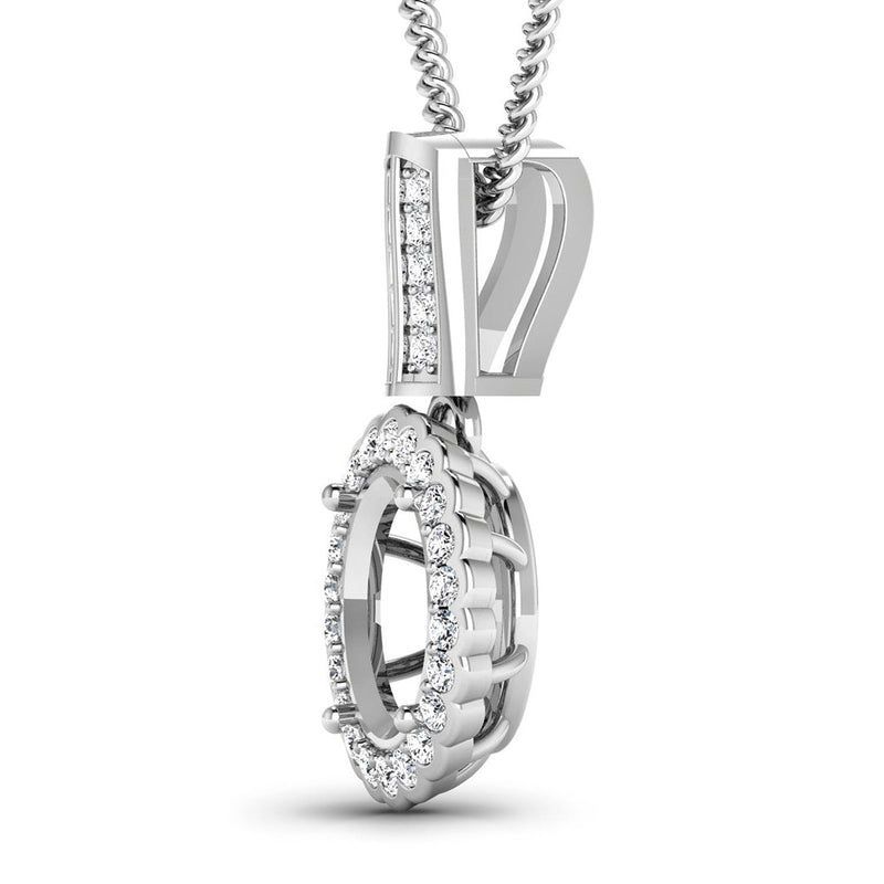 Bids.com 0.22 Carat Genuine White Diamond 14K White Gold Semi Mount Pendant - holds 9x7mm Oval Gemstone Pendants White Smoke