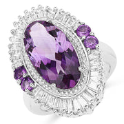 Bids.com 7.96 Carat Genuine Amethyst and White Topaz .925 Sterling Silver Ring Rings White Smoke size 7.00,size 5.00,size 11.00,size 6.00,size 8.00,size 9.00