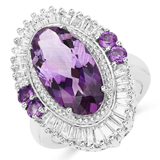Bids.com 7.96 Carat Genuine Amethyst and White Topaz .925 Sterling Silver Ring Rings White Smoke size 7.00,size 5.00,size 11.00,size 6.00,size 8.00,size 9.00