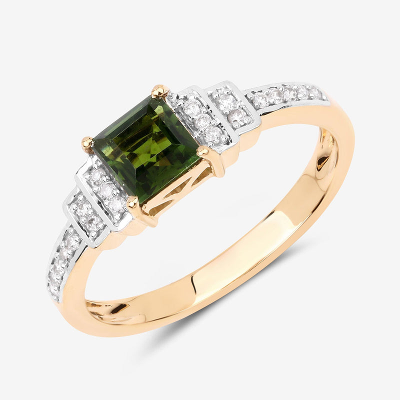 Bids.com 0.72 Carat Genuine Green Tourmaline and White Diamond 14K Yellow Gold Ring Rings White Smoke size 6.00,size 7.00,size 8.00,size 9.00