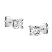 Bids.com .925 Sterling Silver 1.0 Cttw Round Brilliant-Cut Diamond Miracle-Set Solitaire Stud Earrings (H-I Color, I2-I3 Clarity) Earrings White Smoke White.Sterling Silver / 1.02