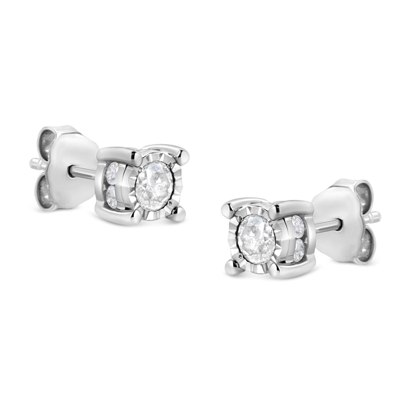 Bids.com .925 Sterling Silver 1.0 Cttw Round Brilliant-Cut Diamond Miracle-Set Solitaire Stud Earrings (H-I Color, I2-I3 Clarity) Earrings White Smoke White.Sterling Silver / 1.02