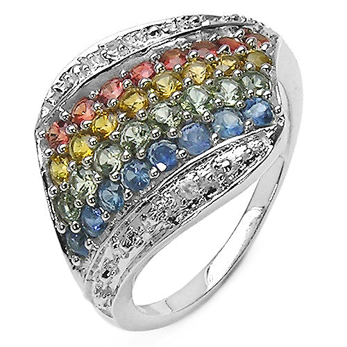 Bids.com 1.97 Carat Genuine Multi Stone .925 Sterling Silver Ring Rings White Smoke size 7.00,size 6.00,size 8.00,size 9.00,size 5.00
