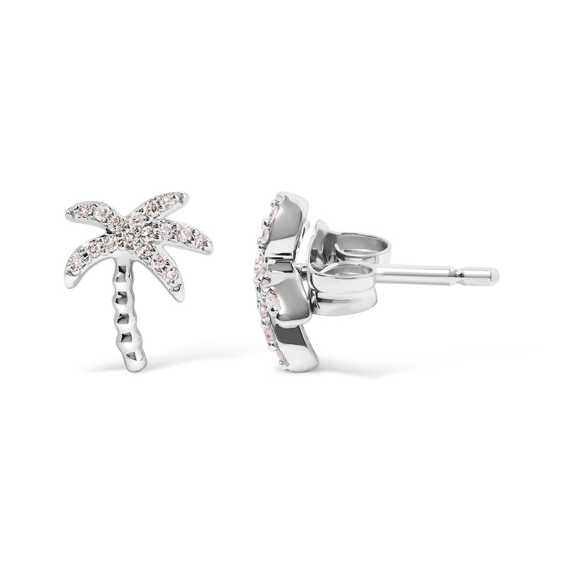 Bids.com 10K White Gold 1/10 Cttw Diamond  Encrusted Palm Tree Stud Earrings (H-I Color, I1-I2 Clarity) Earrings White Smoke White.Gold / 0.102