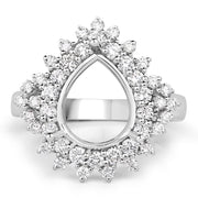 Bids.com 0.89 Carat Genuine White Diamond 14K White Gold Semi Mount Ring - holds 11x9mm Pear Gemstone Rings White Smoke size 7.00,size 6.00,size 8.00