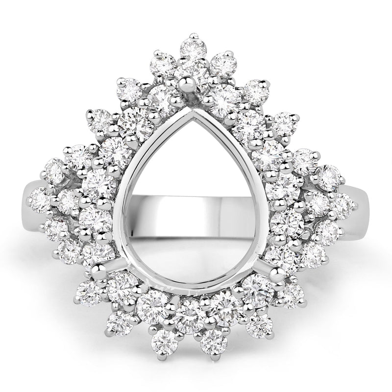 Bids.com 0.89 Carat Genuine White Diamond 14K White Gold Semi Mount Ring - holds 11x9mm Pear Gemstone Rings White Smoke size 7.00,size 6.00,size 8.00