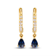 Bids.com 10K Yellow Gold Pear Blue Sapphire and 1/10 Cttw Diamond Drop and Dangle Huggy Hoop Earrings (H-I Color, I1-I2 Clarity) Earrings White Smoke Yellow.Gold / 0.118
