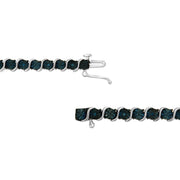 Bids.com .925 Sterling Silver 1/10 Cttw Miracle-Set Treated Blue Color Diamond Miracle Plate "S" Link Tennis Bracelet (Blue Color, I2- I3 Clarity) - 7.25" Bracelets White Smoke White.Sterling Silver / 7.25