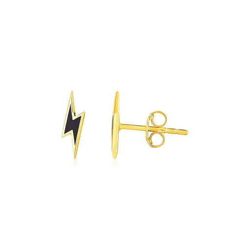Bids.com 14k Yellow Gold and Enamel Black Lightning Bolt Stud Earrings Earrings White Smoke Yellow Gold