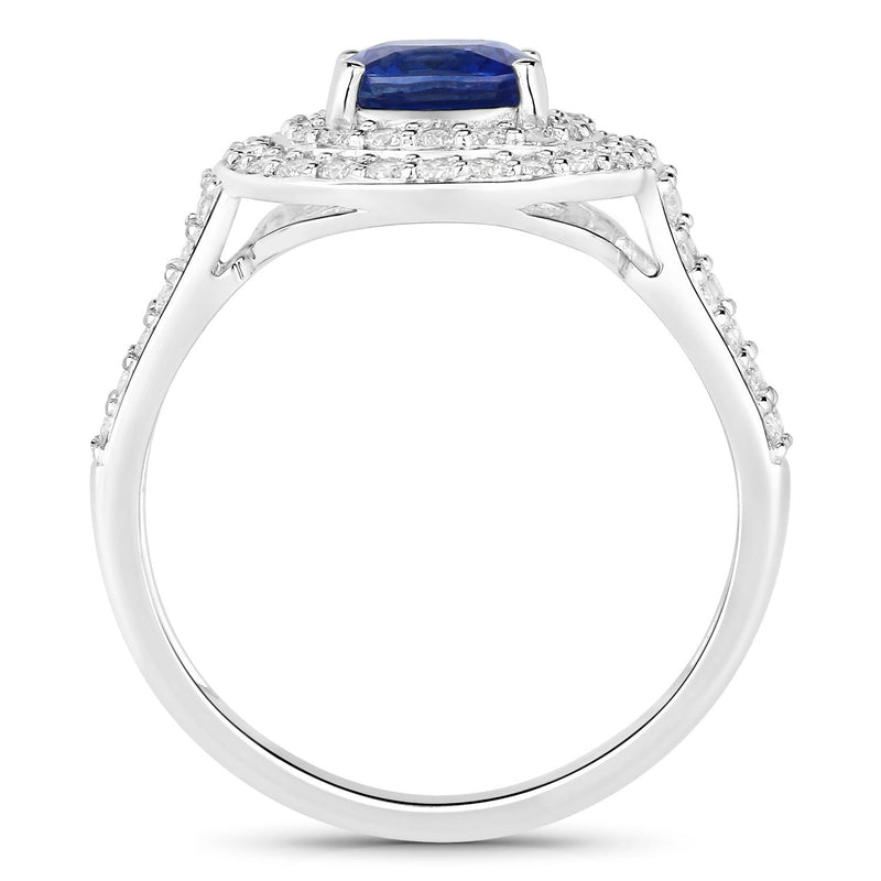 Bids.com 1.96 Carat Genuine Blue Sapphire and White Diamond 18K White Gold Ring Rings White Smoke size 6.00,size 7.00,size 8.00,size 9.00