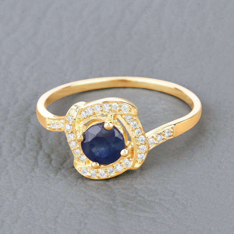 Bids.com 0.73 Carat Genuine Blue Sapphire and White Diamond 14K Yellow Gold Ring Rings Dark Gray size 5.00,size 6.00,size 7.00,size 8.00,size 9.00