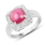 Bids.com 3.31 Carat Glass Filled Ruby and White Topaz .925 Sterling Silver Ring Rings White Smoke size 7.00,size 6.00,size 8.00,size 9.00