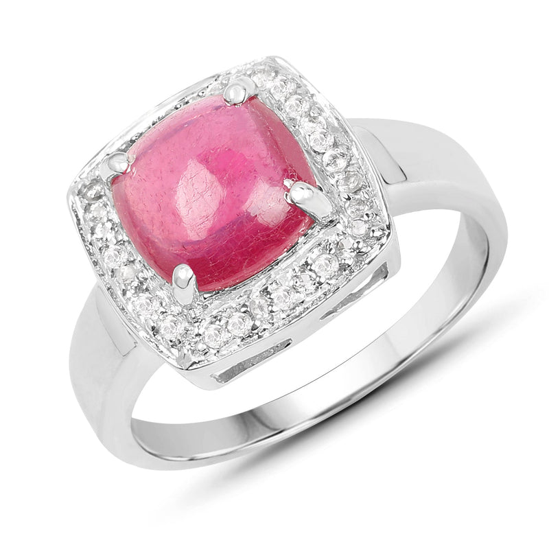 Bids.com 3.31 Carat Glass Filled Ruby and White Topaz .925 Sterling Silver Ring Rings White Smoke size 7.00,size 6.00,size 8.00,size 9.00