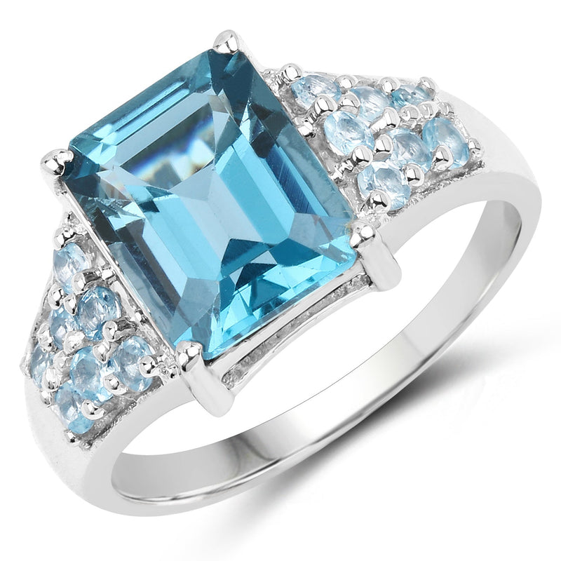 Bids.com 4.39 Carat Genuine London Blue Topaz and Swiss Blue Topaz .925 Sterling Silver Ring Rings White Smoke size 7.00,size 6.00,size 8.00,size 9.00,size 5.00