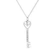 Bids.com .925 Sterling Silver Pave and Bezel-Set Diamond Accent Key 18" Heart and Lock Pendant Necklace (K-L Color, I1-I2 Clarity) Necklaces White Smoke White.Sterling Silver / 18