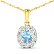 Bids.com 1.35 Carat Genuine Aquamarine and White Diamond 14K Yellow Gold Pendant Pendants White Smoke