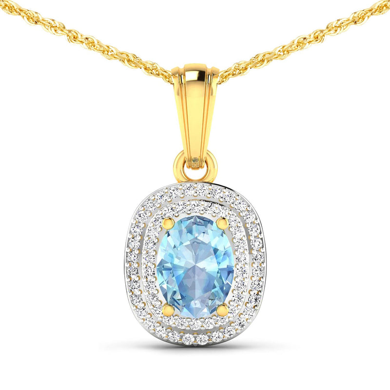 Bids.com 1.35 Carat Genuine Aquamarine and White Diamond 14K Yellow Gold Pendant Pendants White Smoke