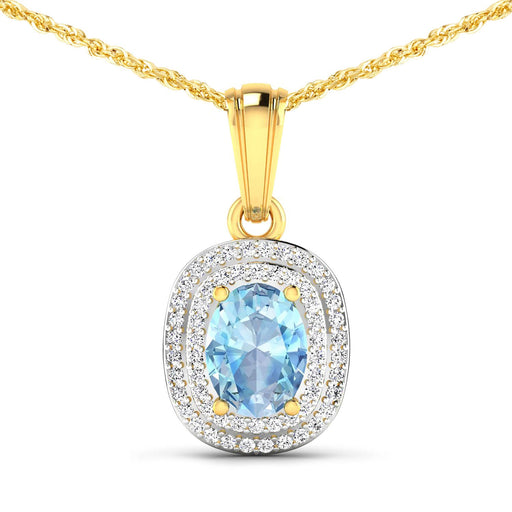 Bids.com 1.35 Carat Genuine Aquamarine and White Diamond 14K Yellow Gold Pendant Pendants White Smoke