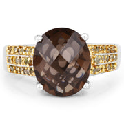 Bids.com 4.87 Carat Genuine Smoky Quartz and Yellow Diamond .925 Sterling Silver Ring Rings White Smoke size 9.00,size 6.00,size 7.00,size 8.00,size 5.00