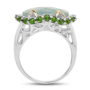 Bids.com Two Tone Plated 9.12 Carat Genuine Milky Aquamarine and Chrome Diopside .925 Sterling Silver Ring Rings White Smoke size 7.00,size 8.00,size 6.00,size 9.00