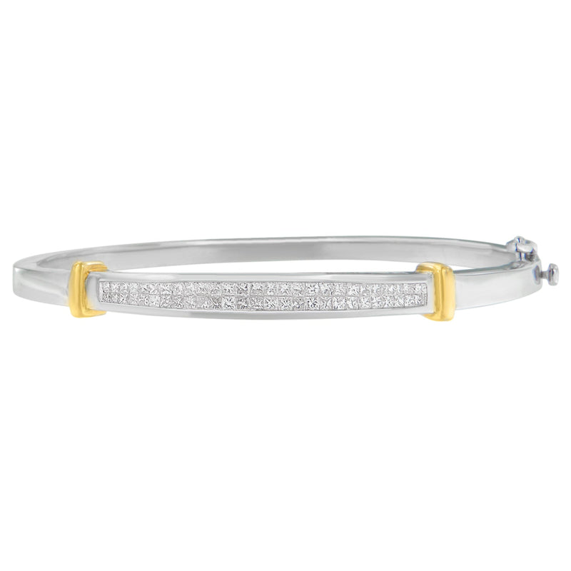 Bids.com 14K Two-Toned Gold Princess Cut Diamond Fashion Bangle (1 cttw, H-I Color, SI1-SI2 Clarity) Bracelets Gray YellowWhite.Gold / 7