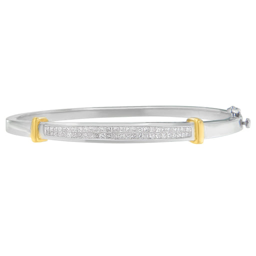 Bids.com 14K Two-Toned Gold Princess Cut Diamond Fashion Bangle (1 cttw, H-I Color, SI1-SI2 Clarity) Bracelets Gray YellowWhite.Gold / 7
