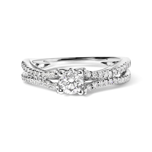 Bids.com 14K White Gold 5/8 Cttw Diamond Split Shank Engagement Ring  (G-H Color, VS2-SI1 Clarity) - Size 7 Rings White Smoke 7 / White.Gold