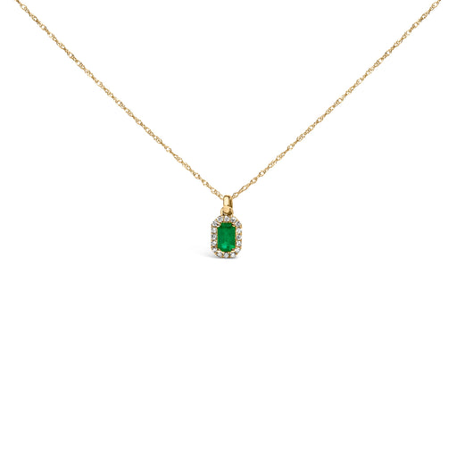 Bids.com 10K Yellow Gold 5x3mm Green Emerald and Diamond Accent Halo Octagonal Shape 18" Pendant Necklace (I-J Color, I1-I2 Clarity) Necklaces White Smoke Yellow.Gold / 18