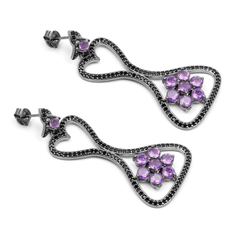 Bids.com 6.31 Carat Genuine Amethyst & Black Spinel .925 Sterling Silver Earrings Earrings White Smoke