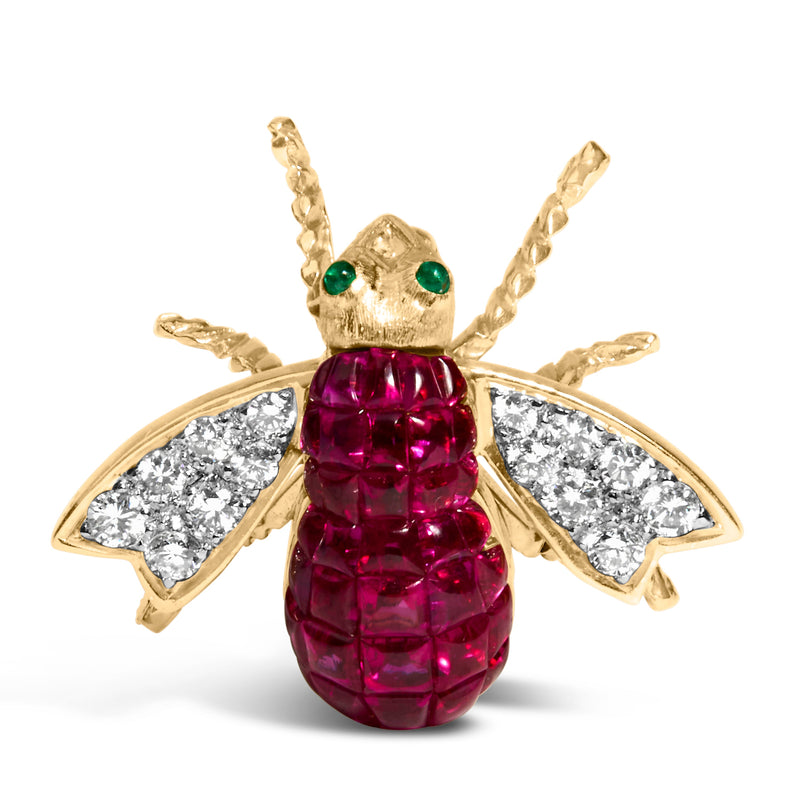 Bids.com 18K Yellow Gold 3/8 Cttw Diamond and 6 3/4 Cttw Red Ruby Bumblebee Brooch Pin (F-G Color, VS2-SI1 Clarity) Accessories White Smoke Yellow.Gold / 0.44