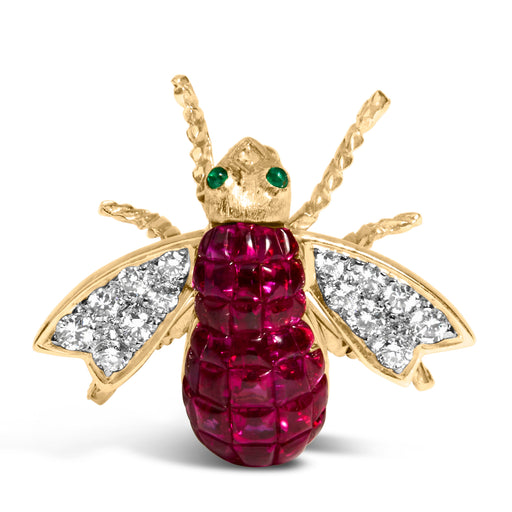 Bids.com 18K Yellow Gold 3/8 Cttw Diamond and 6 3/4 Cttw Red Ruby Bumblebee Brooch Pin (F-G Color, VS2-SI1 Clarity) Accessories White Smoke Yellow.Gold / 0.44